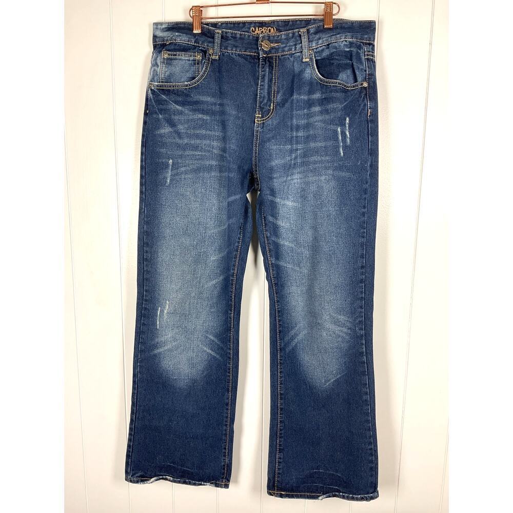 Carbon Men's Intentionally Distressed 5 Pocket Straight Leg Jeans 34/32‎